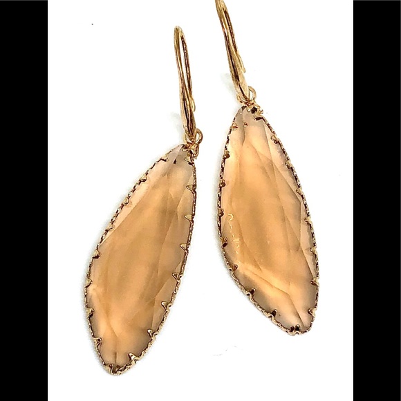 Light Amber Gold Glass Free Form Asymmetric Faceted Teardrop Statement Earrings - Picture 2 of 4